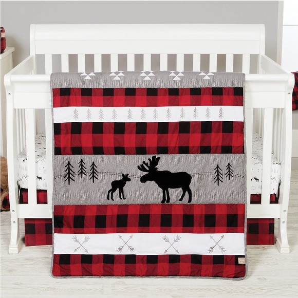 Lumberjack Moose 3 Piece Crib Bedding Set - Picture 1 of 2